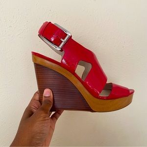 Michael Kors Red Patent Platform Wedge Shoes